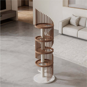 Spiral Sturdy Solid Wood Cat Tree - Compact Space-Saving Design