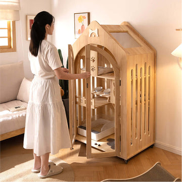 Wooden Cat House Luxury Villa – Indoor Play & Rest Furniture for Cats