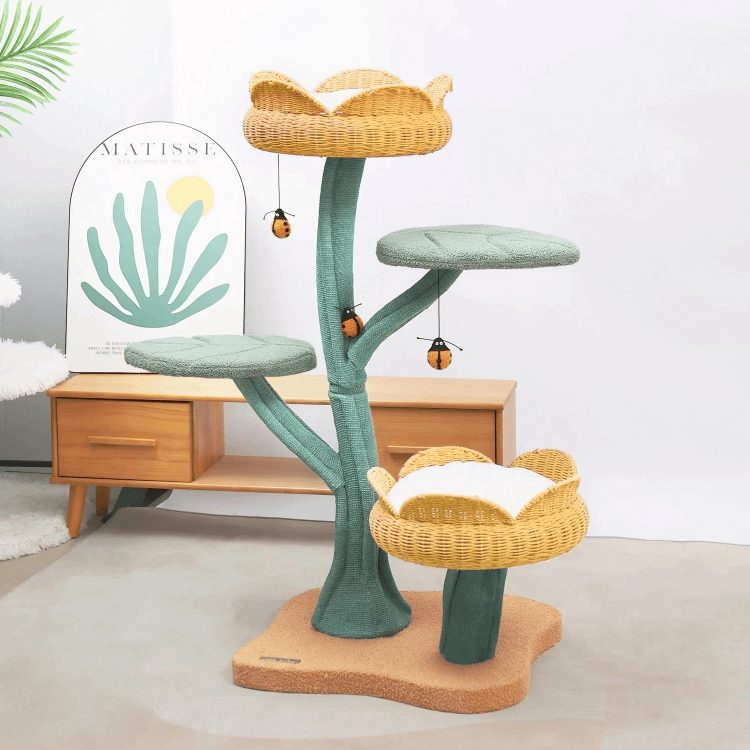 Yellow Tulip Cat Tree – Sturdy & Elegant