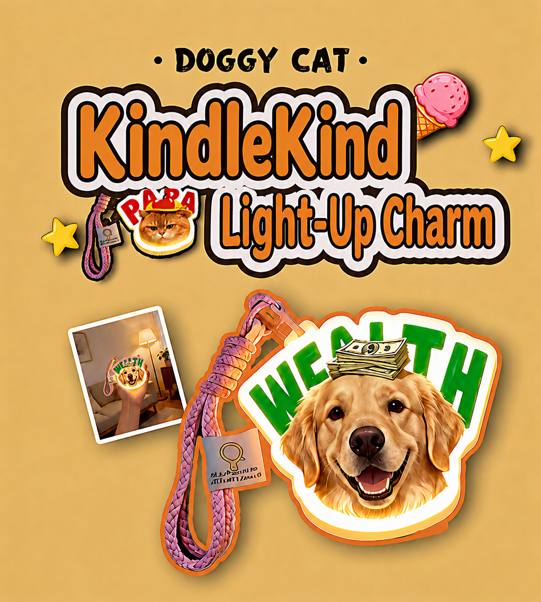 KindleKind Custom Pet Cat & Dog Light-Up Pendant Lamp – Creative Night Walking Accessory, Birthday Gift, and Memorial Keepsake