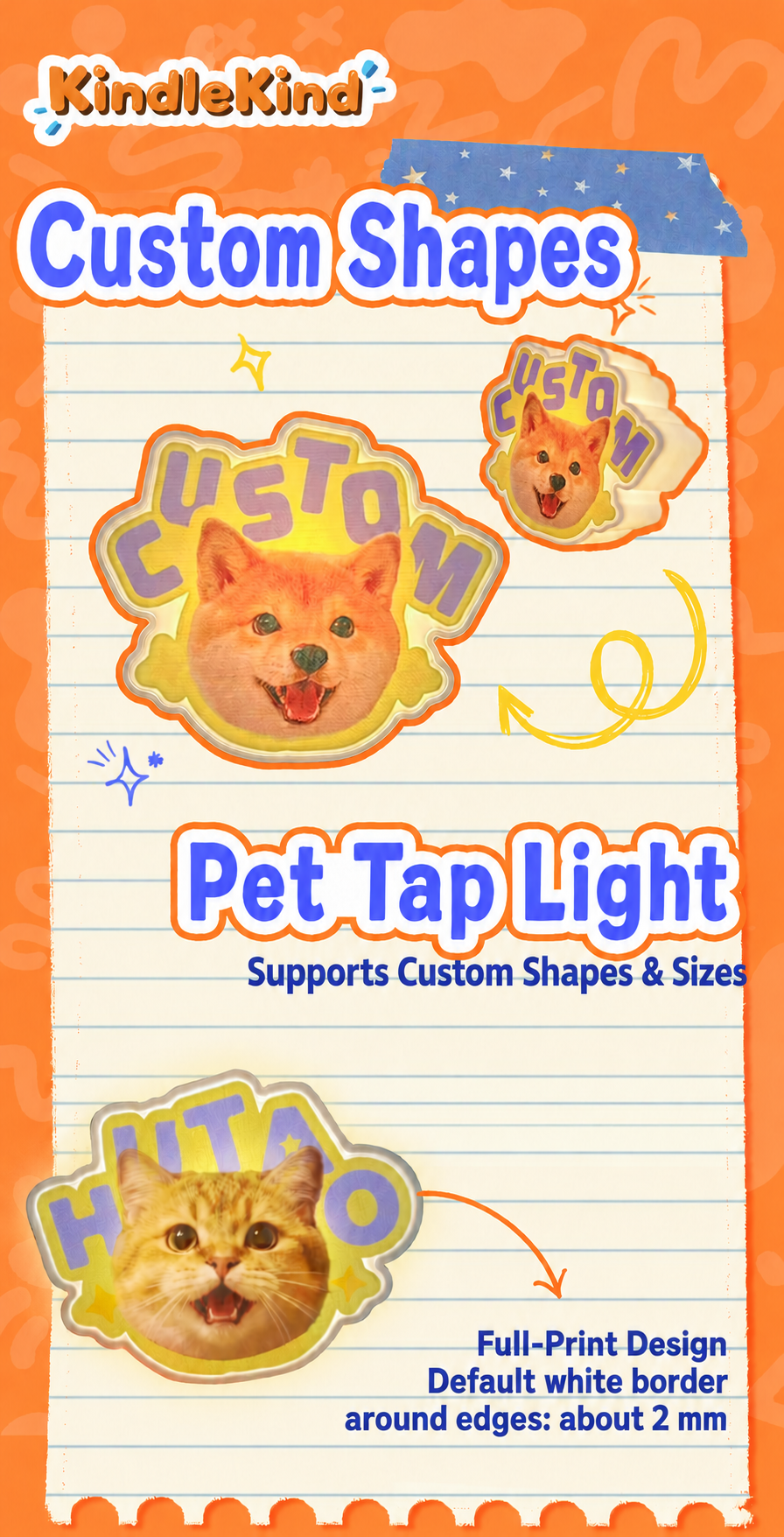 KindleKind Custom Pet Tap Light｜Rechargeable Pet Gift Lamp｜Birthday & Memorial Gift for Pet Lovers
