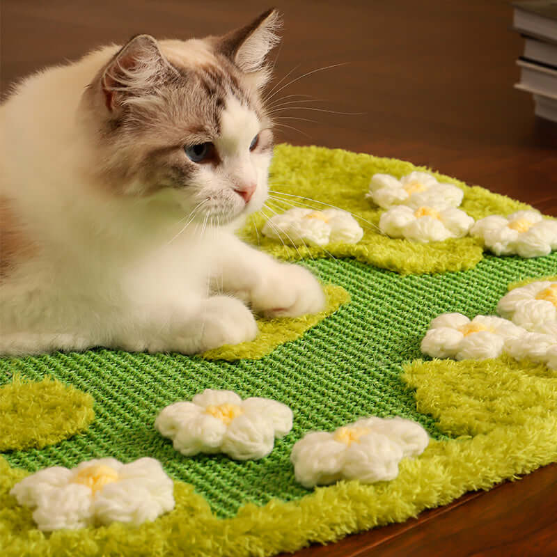 🌼 Blooming Garden Cat Scratch Mat – Round Floral Rug for Cats