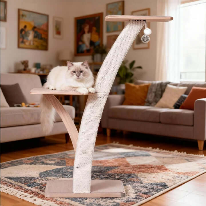 Solid Wood Cat Tree – Elegant Indoor Tower for Modern Homes