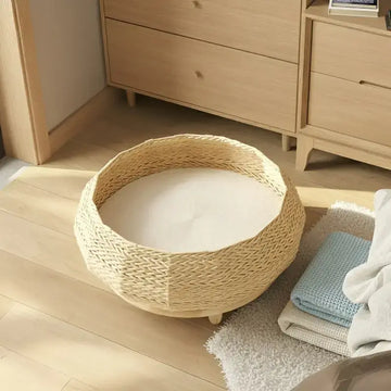 Handwoven Rattan Wood Cat Bed