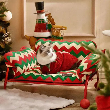 Memphis-Style Elevated Cat Hammock &amp; Woven Wool Cat Cave