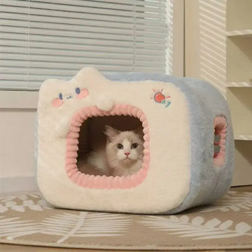 Warm Two-Color Cat Bed Cave – Cozy & Safe Hideaway for Your Cat