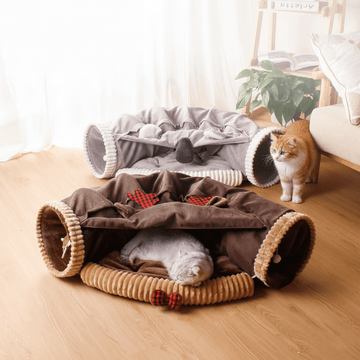 SnuggleTunnel Cat Bed – Cozy Tunnel Hideaway for Stylish Cats